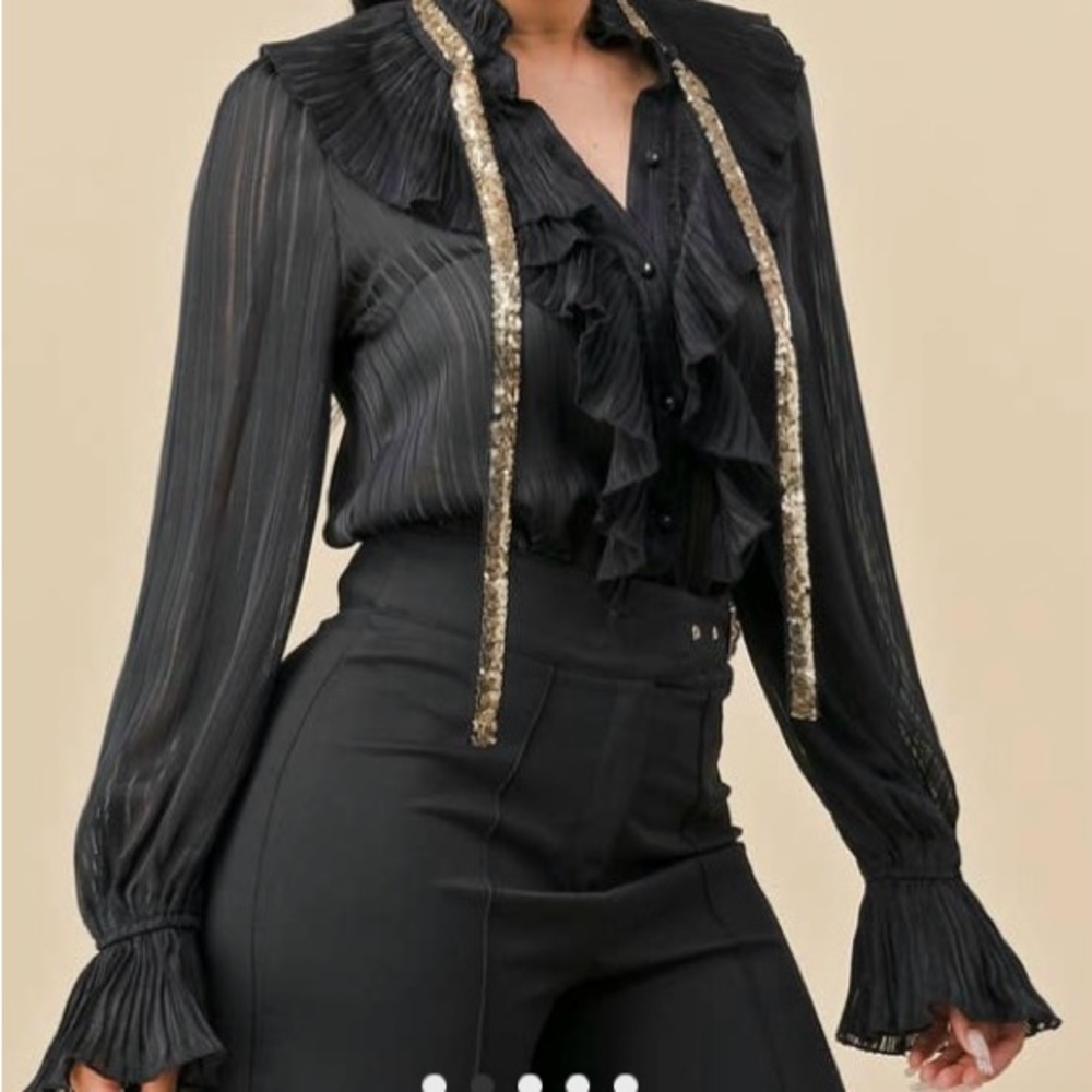 Elegant Black Ruffled Women's Top